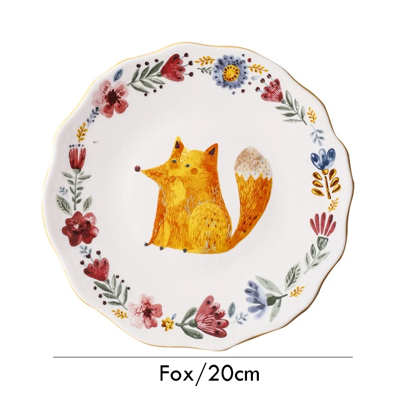 8 дюймовая тарелка для обеда с животными из глазурованной керамической посуды, паста, стейк, посуда, лиса, кошка, цветок, посуда - Цвет: Fox