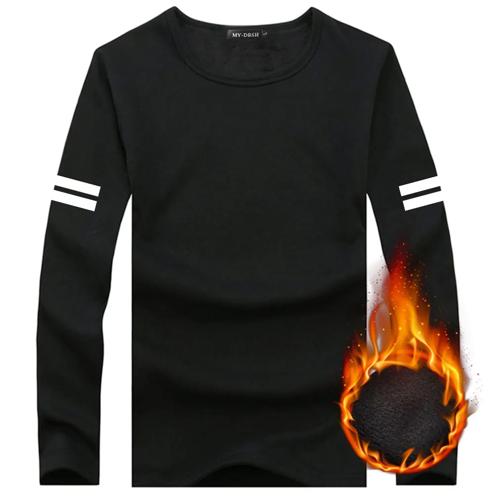 Длинный рукав термомайка Повседневная зимняя хлопковая толстая футболка базовые футболки мужские брендовые фитнес теплые футболки Blusas кофты - Цвет: 540-O-Black