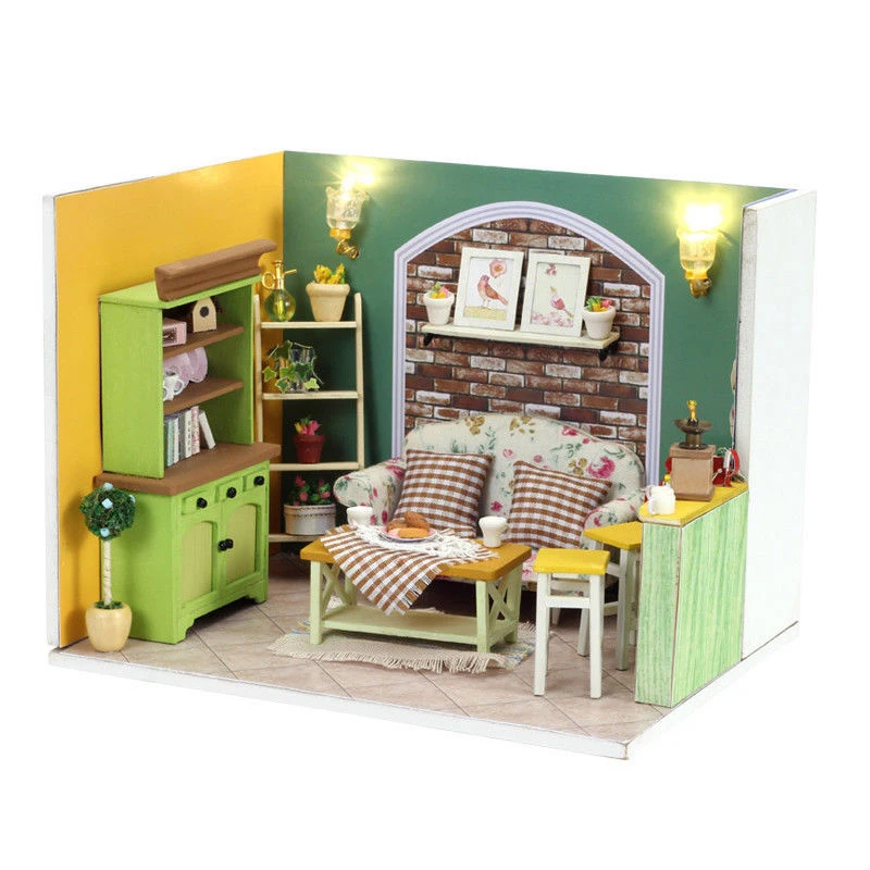 Миниатюрный DIY кукла зеленый дом ж/светильник чехол украшения 17*13*13cm