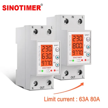 

LCD 63A 80A 230V AC Auto Reconnect Over and Under Voltage Protector Over Current Protection Relay with Cycle Countdown Function