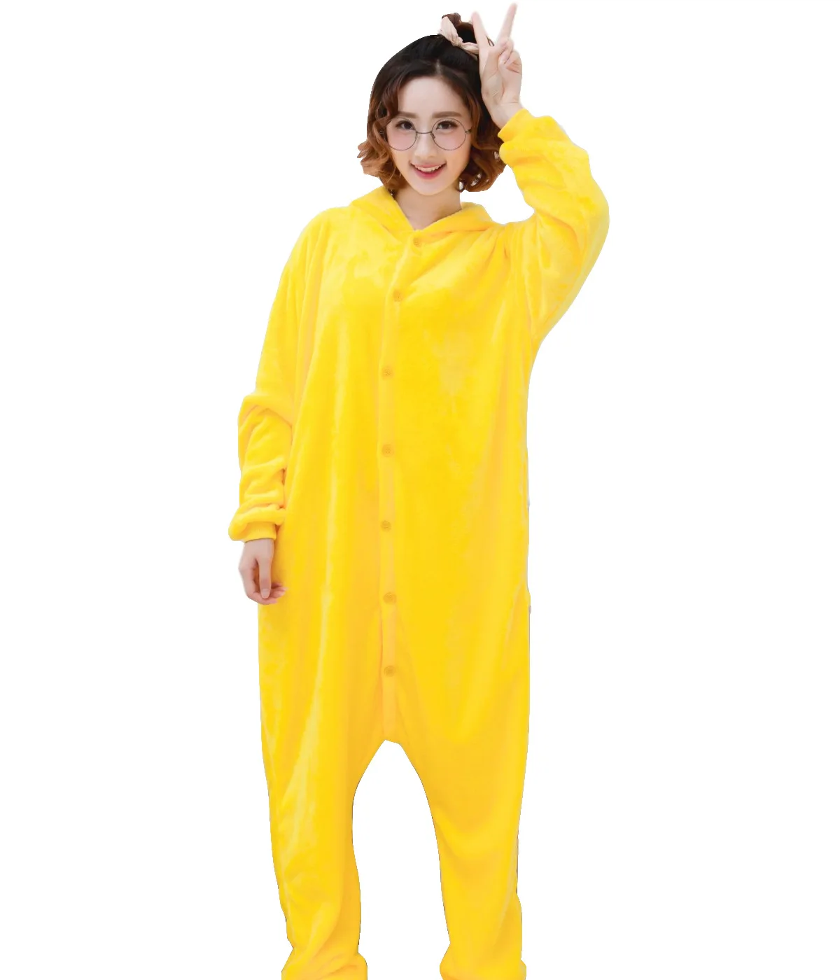 

Kigurumi Yellow Cartoon Costume Kids Pajama Adult Animal Onesie Women Men Hooded Kegurumi Sleepwear Flannel Pijamas