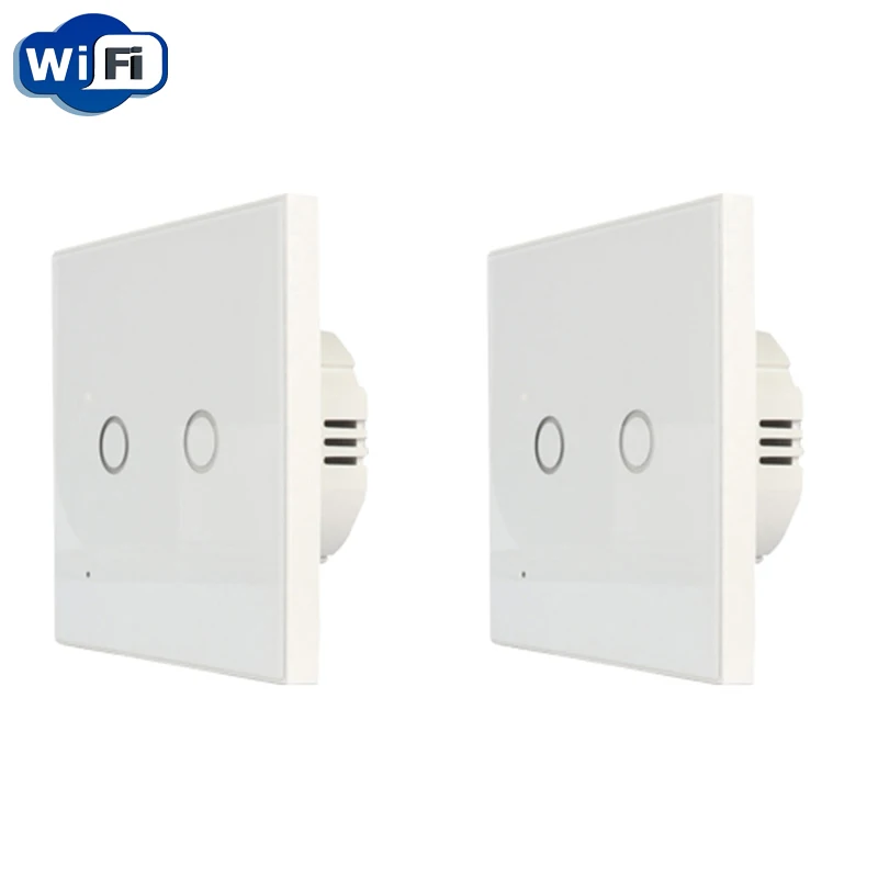 

Haozee 2PCS Wifi 2Gang Wall Light Switch Glass Panel Touch LED Lights Switch for Smart Home Support Google Home Alexa and IFTTT