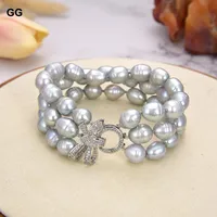 GuaiGuai Jewelry Natural Pearl  8'' 3 Rows Gray Rice Pearl Bracelet Lady Women Fashion Jewelry - Image 4