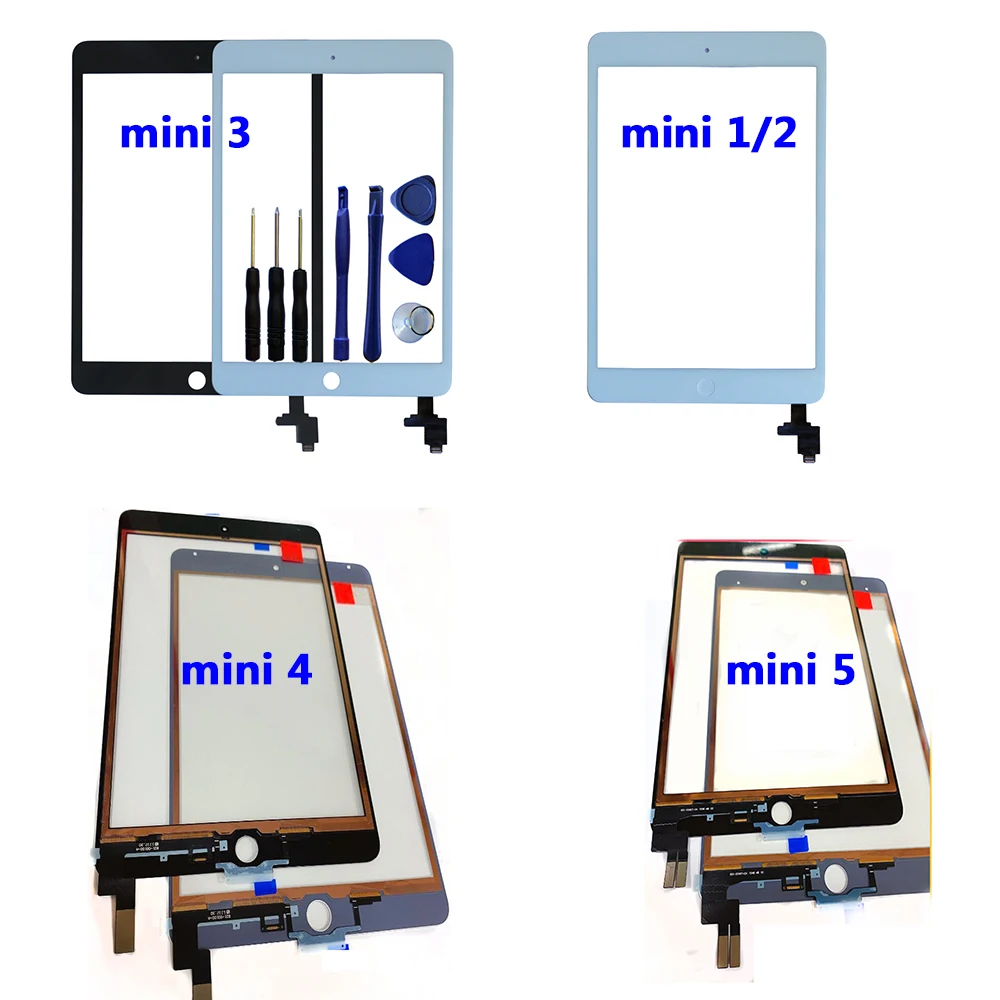 Per Ipad Mini 1 2 3 4 A1432 A1454 A1455 A1489 A1490 A1491 Touch Screen Digitizer Sensor Pannello In Vetro + Ic + Button + Tesa Sostituzione