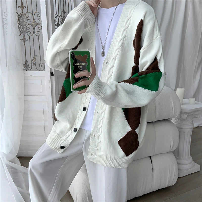

Autumn and winter new cardigan sweater men's knit sweater student loose trend large size top coat
