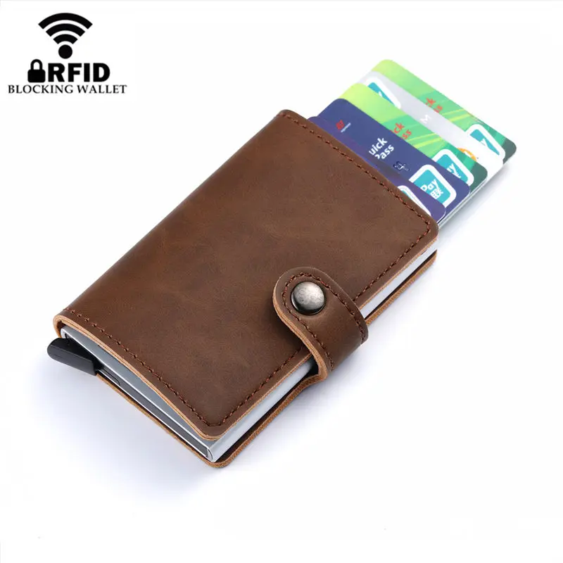 BYCOBECY винтажный кошелек для карт протектор RFID Противоугонный смарт-кошелек Тонкий чемодан бизнес роскошный чехол для карт
