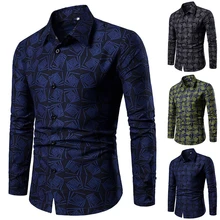 Clássico xadrez camisa de manga longa floral impresso lapela camisa ajuste fino botão para baixo dos homens blusa camisas de festa outono mais sobre