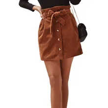 Женская короткая юбка с пуговицами спереди, вельветовые Модные юбки с высокой талией JL