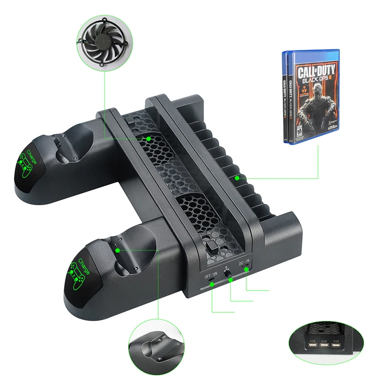  Dual Controller Charger Charging Station for SONY Playstation 4 PS4/PS4 Slim/PS4 Pro Console Vertic