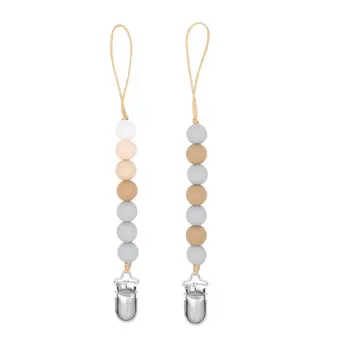 

2 Pack Baby Pacifier Clip Soother Chains Silicone Teething Beads Teether Holder N1HB