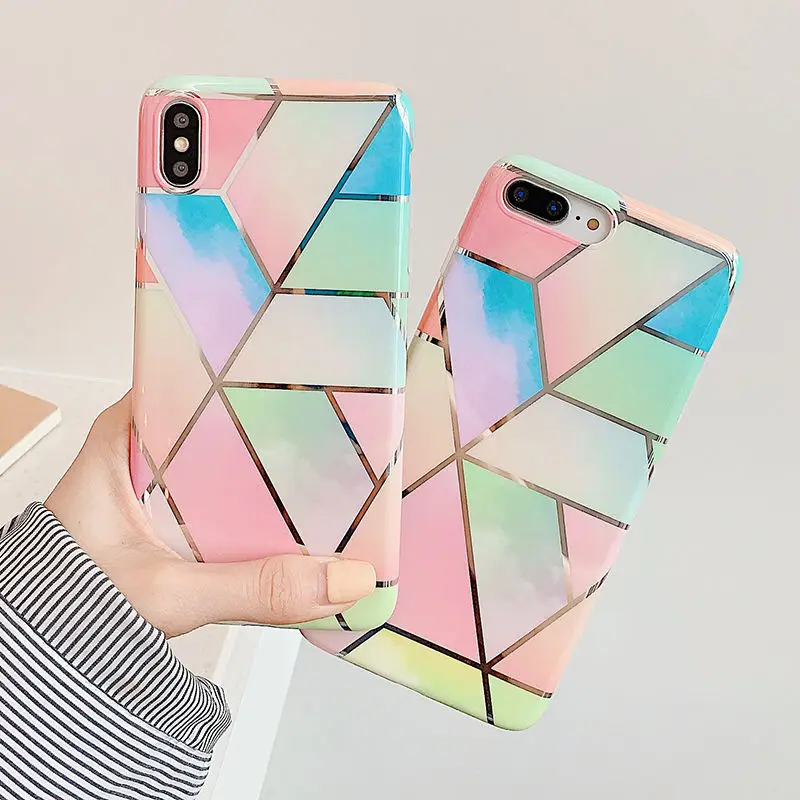 Художественный геометрический мраморный чехол для телефона iphone XS XR XS Max 6 6S 7 8 Plus глянцевый мягкий силиконовый чехол, блестящий перстень, украшенный бриллиантами