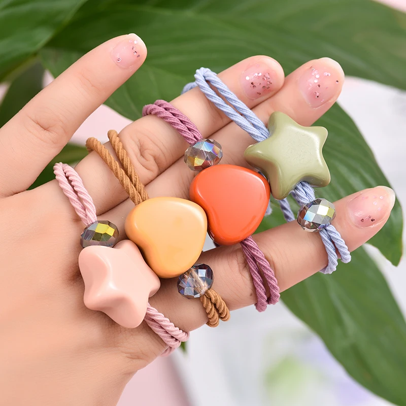 

5 Colors Double Elastic Hair Bands Macaron Love Heart Woman Girls Hair Band Children Hair headband Accessories Scrunchie