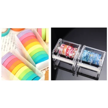 

10 Rolls Decorative Washi Tape Masking Paper Set & 2 Pcs Tape Dispenser (Not Included Masking Tape) Beige