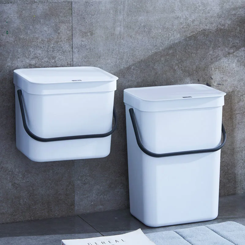 

Wall-mounted Trash Can Household Kitchen Plastic Portable Storage Bucket Waste Bin Creative Bathroom with Lid Trash Bin pf82716