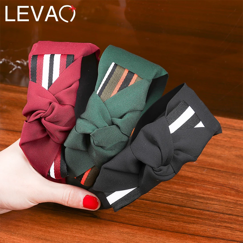 Levao Splice Cloth Wide Headband Big Knotted Head Hoops Stripe Bohemian Hair Bands Hair Accessories For Girls Head Bezels