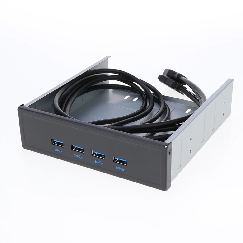 Optical Drive Bay 4 Ports USB 3.0 Hub Adapter with 20 Pin USB Header Cable, for Desktop PC Computer Accessory Kit, Metal