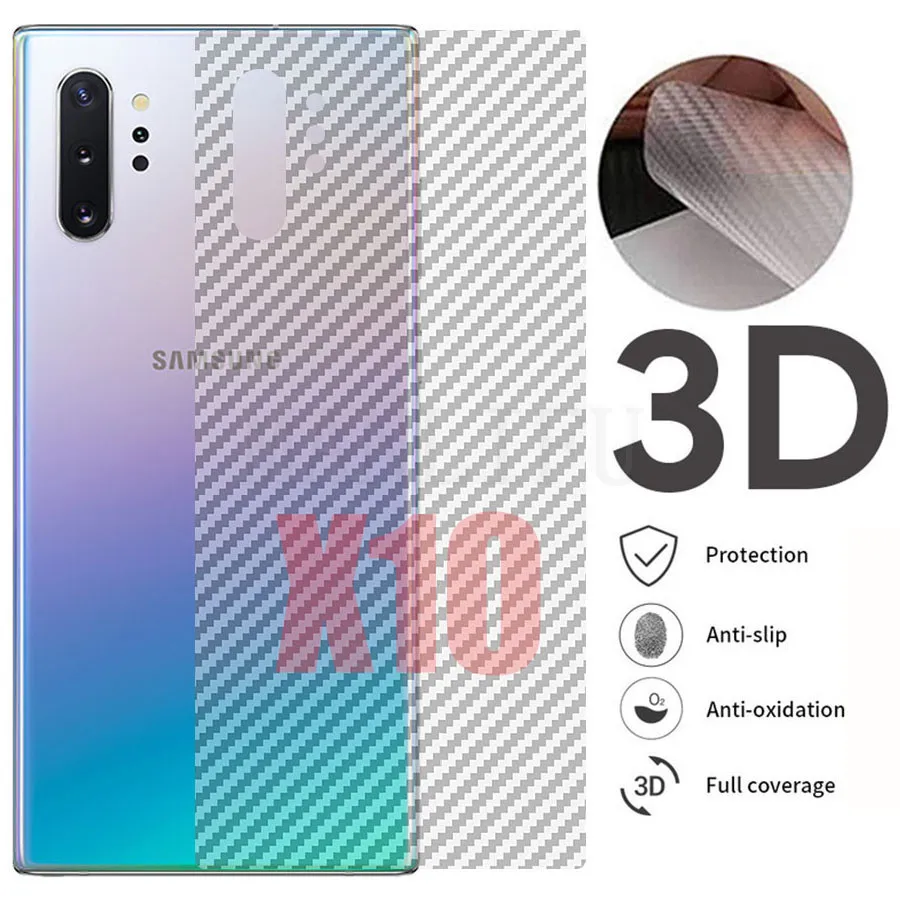 

10Pcs/lot 3D Guard Carbon Fiber Back Screen Protector For Samsung Galaxy Note 10+ 10 S10 S9 S8 Plus Film Sticker Full Cover