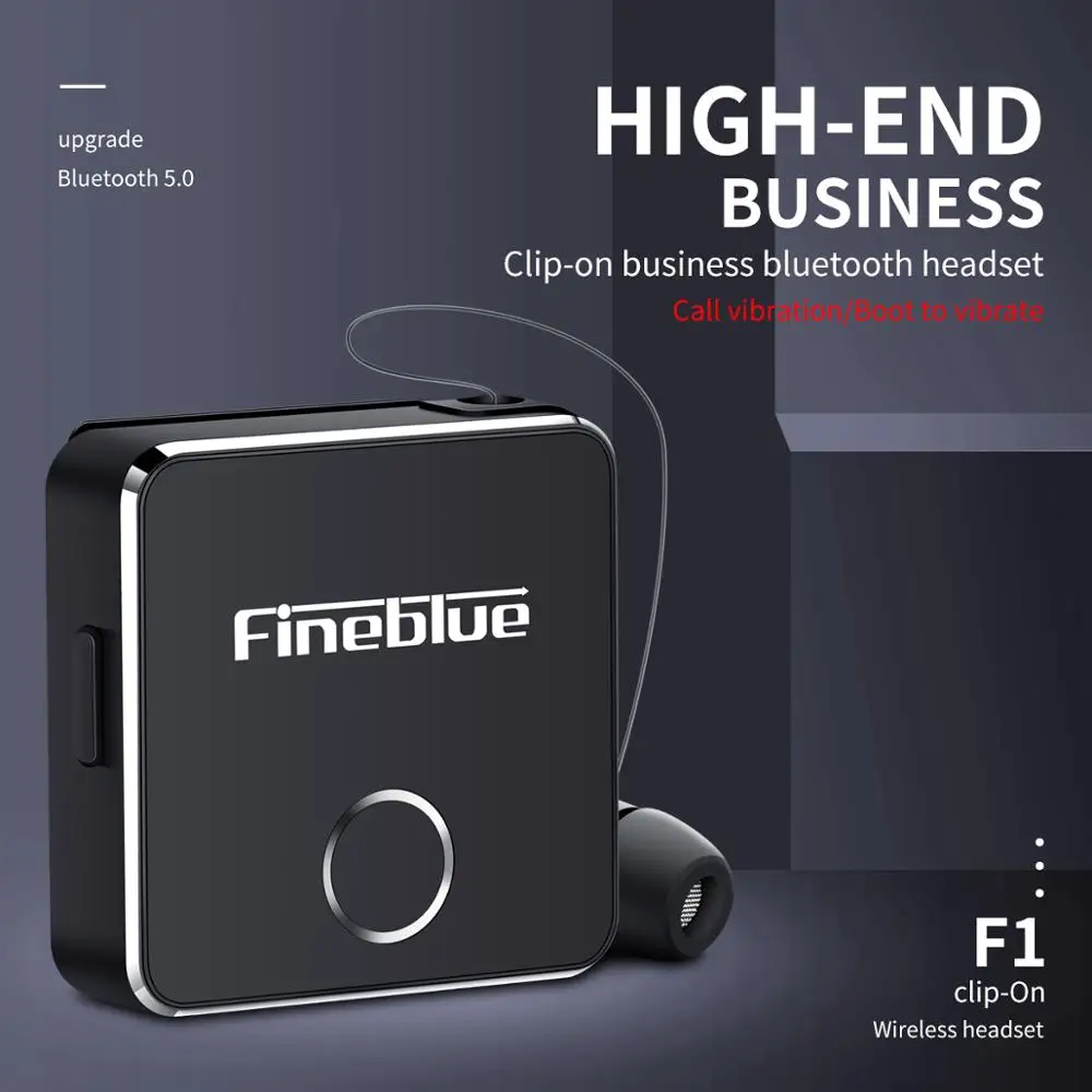 2PCS Fineblue F1  Wireless Business Bluetooth 5.0 Headset Sport Driver Earphone Telescopic Clip on Stereo Earbud Vibrate