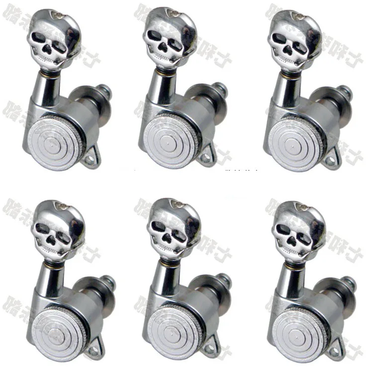 6R Chrome Inline Locked String Guitar Tuning Pegs keys Tuners Machine Heads for Electric Skull Head Button | Спорт и развлечения