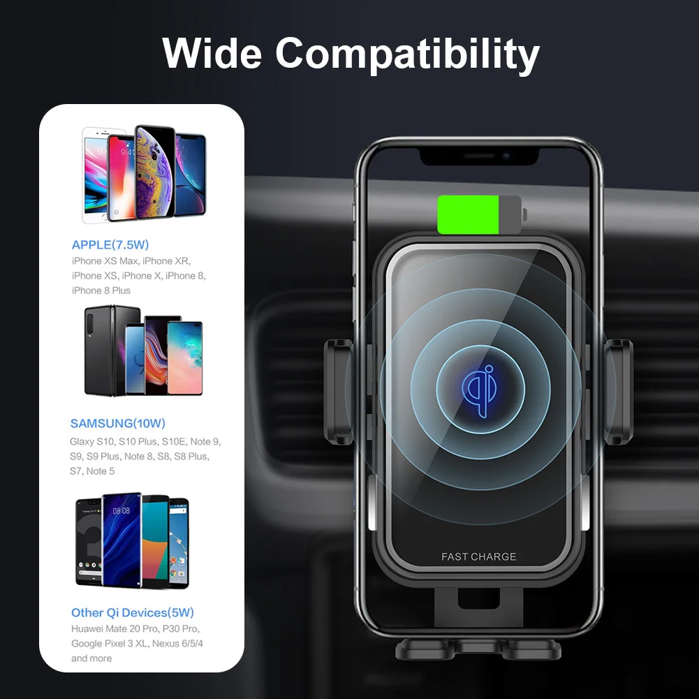 10W QI Wireless Charger Car Mount  For Iphone 11 X XS XR 8 Induction Car Mount Fast Wireless Charging For Samsung S10 Note9 S8