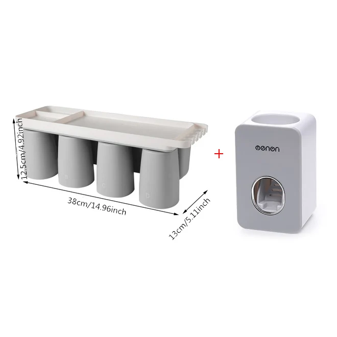 Gray-4 Cups Set Держатель зубных щеток для ванной многофункциональный, большой емкости место зубная паста Аксессуары для ванной комнаты подходящая зубная паста диспенсер - Цвет: Gray-4 Cups Set
