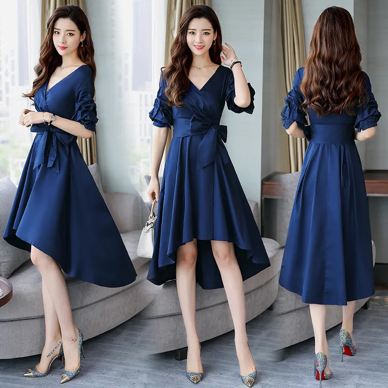 

Summer Fashion Popular WOMEN'S Dress Swallow Tail Dress Mid-length Fashionable Elegant Waist Hugging V-neck Slim Fit Slimming A-