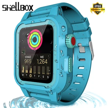 

SHELLBOX Waterproof Watch Case For Apple 5 4 Series iWatch Bands 44mm Silicone Strap 40mm Bracelet Smart Watch Accessories Strap