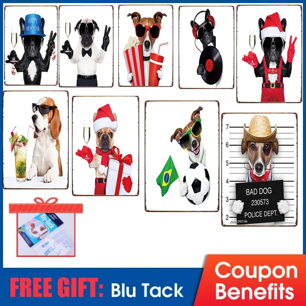 

Metal Animal Cats Dogs Tin Sign Vintage Photos Plates For Fun Wall Art Retro Home Decor 30X20CM