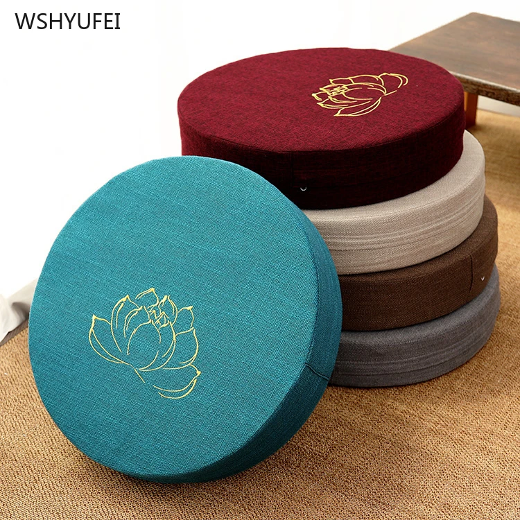 

Embroidered linen futon cushion fabric round tatami balcony bay window floor thickening meditation meditation yoga mat cushion