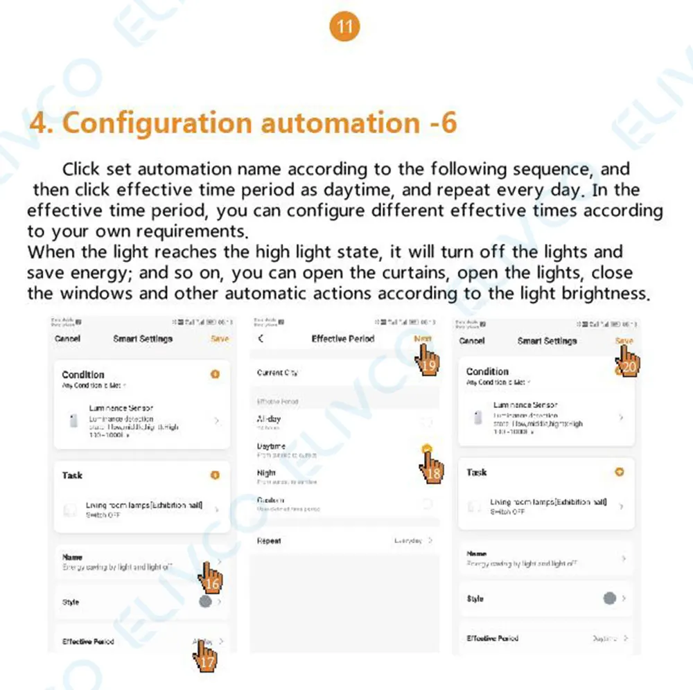 execução de ligação automática brilho detecção interruptor