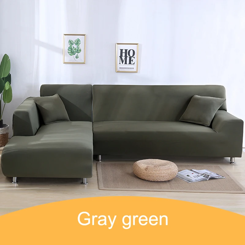 Новые однотонные Угловые чехлы для диванов для гостиной, эластичные чехлы для диванов в форме L, эластичные Чехлы для мебели 1, 2, 3, 4 сиденья для домашних животных - Цвет: 19-Gray green