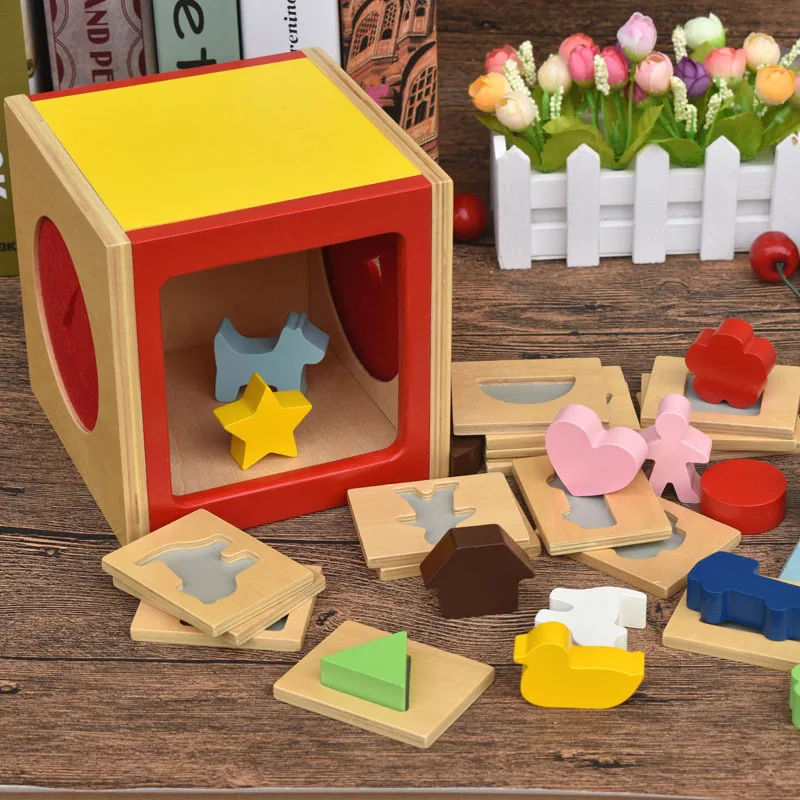 

Children's wooden intelligence box building block toy wooden shape box geometric color cognitive early education game