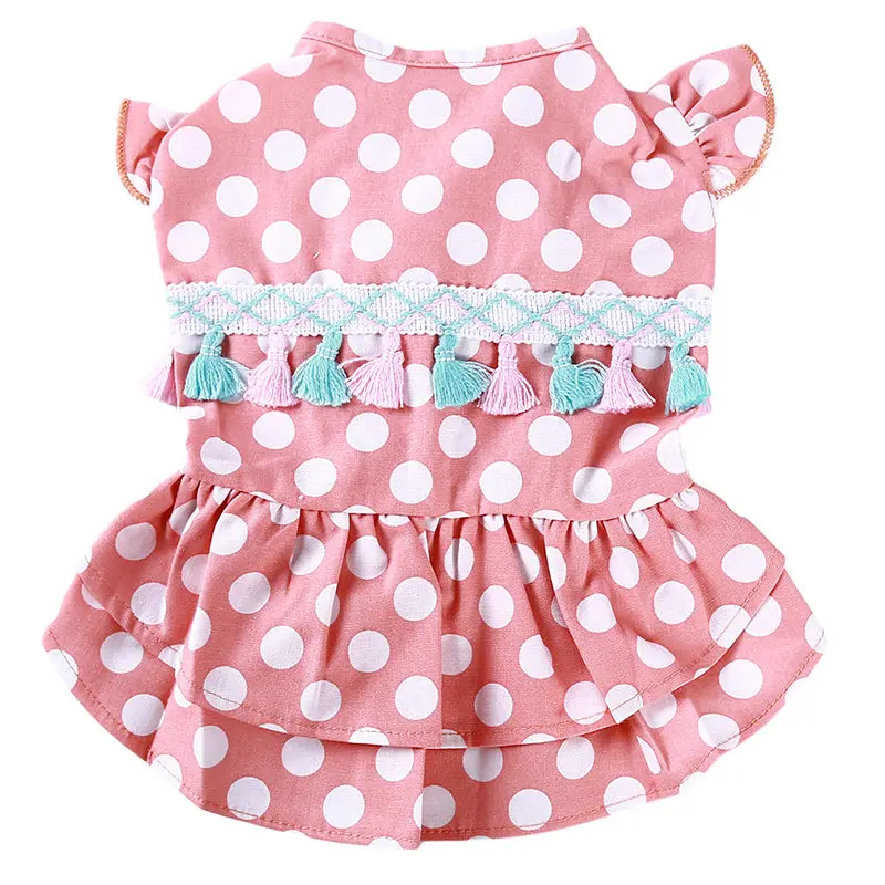 pink Летняя одежда для домашних животных, модная мишка, собака, кошка, платье принцессы, мягкая удобная хлопковая юбка в розовый горошек с бахромой, домашнее животное, одежда - Цвет: pink