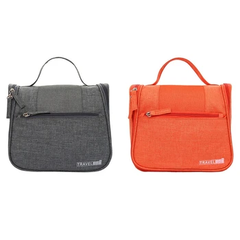 

2Pcs Vanity Women Men Toilet Toiletry Kit Cosmetic Makeup Make Up Bag Case for Travel Organizer Pouch - Orange & Gray