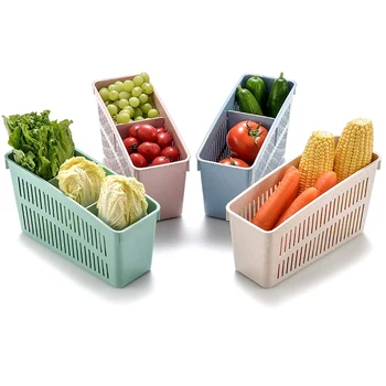 

Refrigerator Storage Basket for Fruits Storage Organizer Bins Narrow Ventilated Plastic Baskets, Assorted Color, 4 Pack