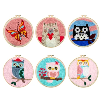 

6 Sets Colorful Animal Punch Needle Kits with Basic Tools DIY Needlecraft