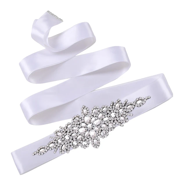 TOPQUEEN S01 Rhinestone Women's Belt Bride Belts Bridal Sashes Wedding Accessories Belts For Evening Party Prom Gown Dress White ribbon
