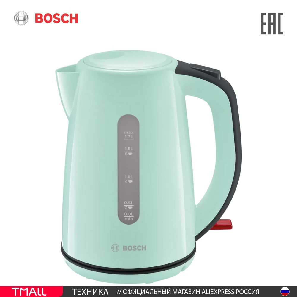 Чайник из пластмассы Bosch TWK7502 зеленый | Бытовая техника