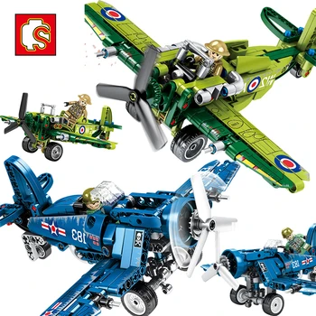 

SEMBO Technic Military WW2 War II Aircraft F4-U Spitfire Fighter MOC assembled Technique building blocks kids kits toys gift