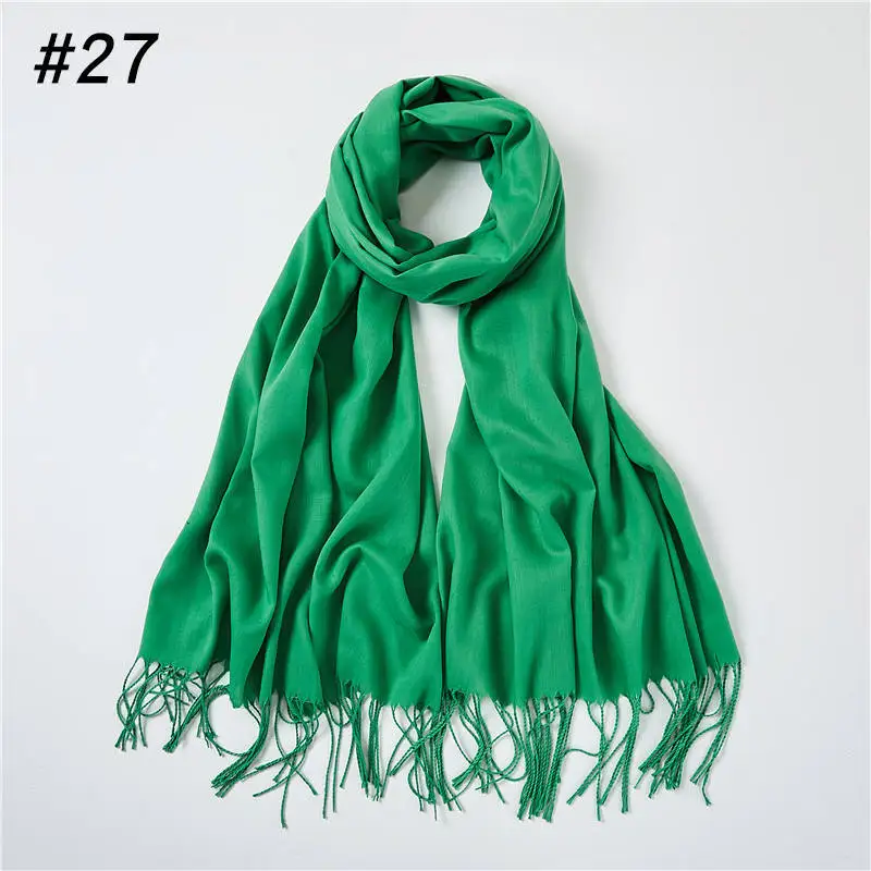 Новинка, зимний Одноцветный простой длинный кашемировый хиджаб, шарф для женщин и мужчин, большое одеяло, теплые пашмины шали и обертывания - Цвет: Green