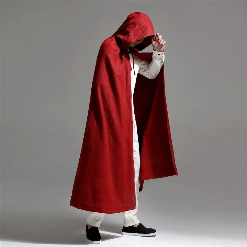 

Chinese traditional style New Chinese clothes for men Robe Linen buddhist monk robes zen Heeded cape cloak Shawl kung fu robes