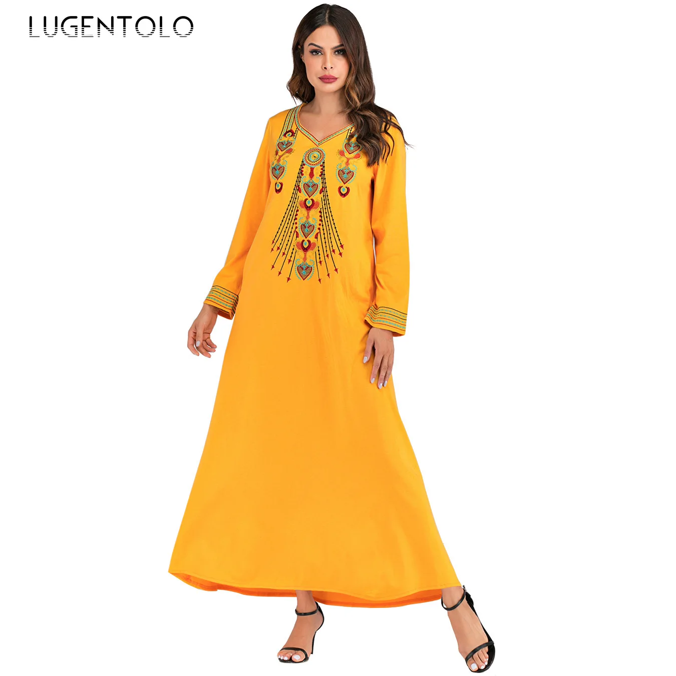 yellow long sleeve maxi dress