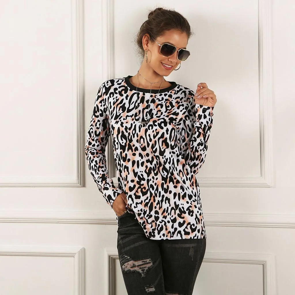 Для женщин blouseFashion я практиковать Повседневное с леопардовым принтом, рубашка с Блузка с длинными рукавами Свободная блуза, топы, женские сумки модные - Цвет: Оранжевый