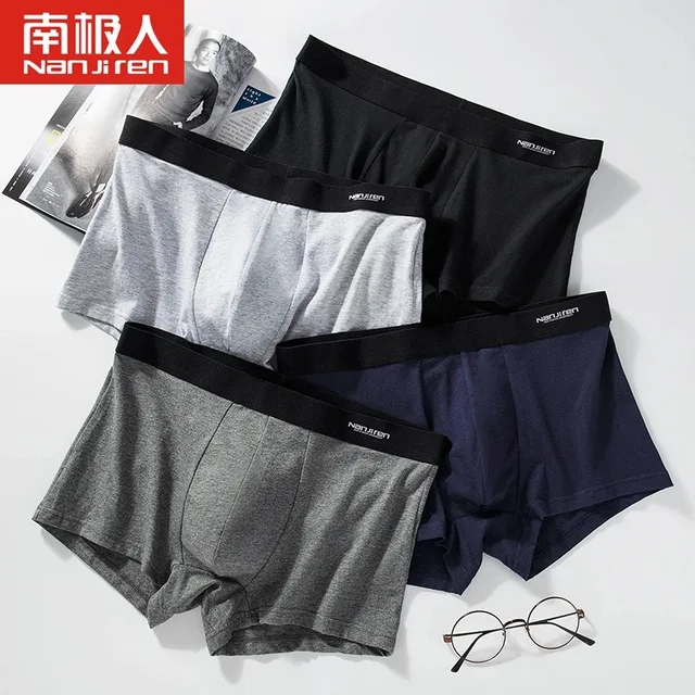 2022 Men Underwear Boxer Shorts Panties Solid Shorts Brand Underpants Men 100% Cotton Breathable Mid Waist Shorts Men L-3XL 4pcs Q