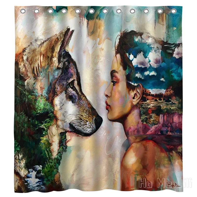 Women Who Run With The Wolves Art Waterproof Shower Curtain Home Accessories