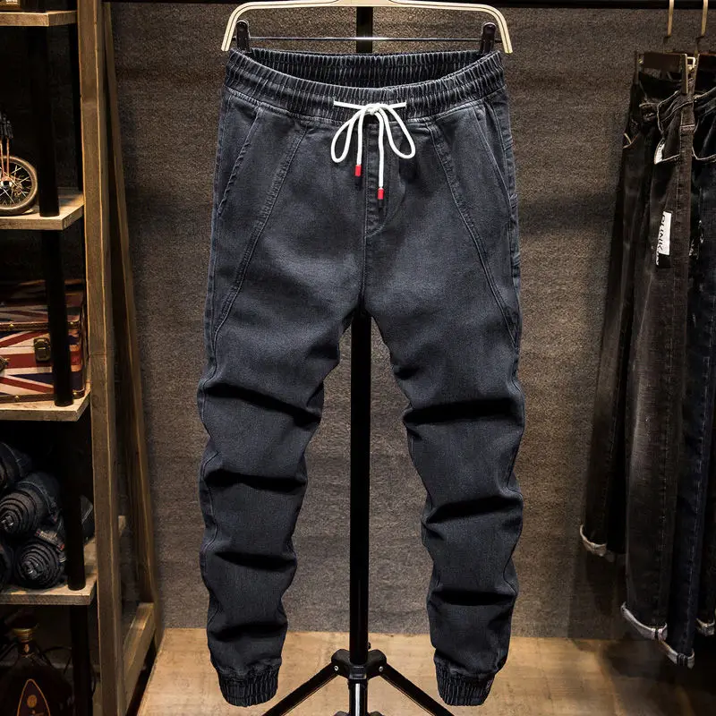 jeans men's elastic hip hop pants men's loose casual feet tight waist trend spring and autumn new 2020 jeans men's elastic hip hop pants men's loose casual feet tight waist trend spring and autumn new 2020
