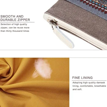 

National Style Digital Storage Bag Ladies Wallet Women's Zipper Canvas Clutch Bag Purse Retro Coin Bag