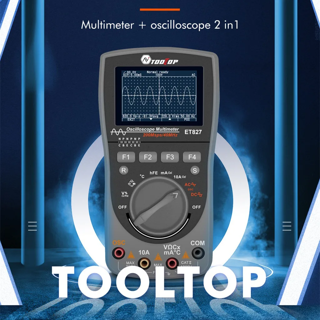 

Oscilloscope Multimeter 2-in-1 TOOLTOL ET827 200MS/S Sampling Rate 40MHZ 83X160X32mm DIY