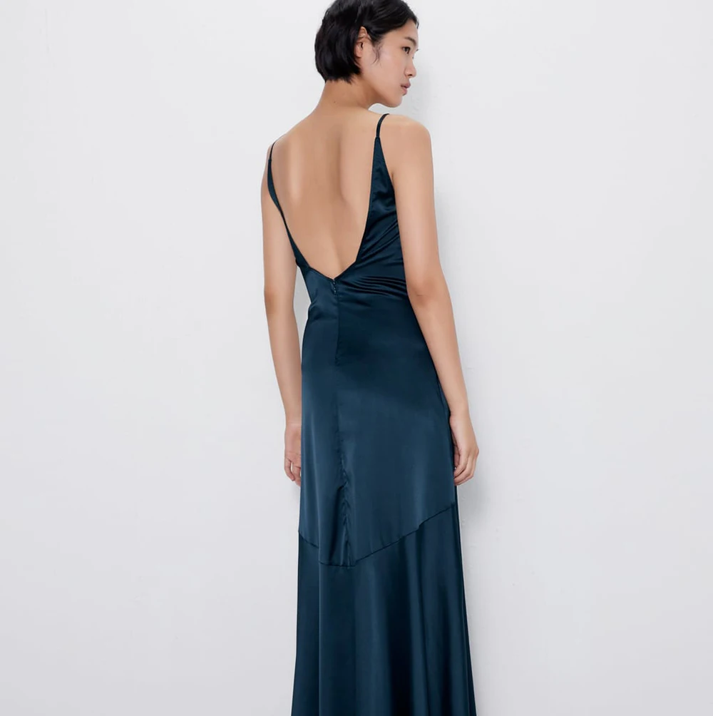 Высокий уровень ZA платья с открытой спиной Спагетти ремень вечерние платья женские осенние длиной до щиколотки женское синее Клубное платье длинное платье осень