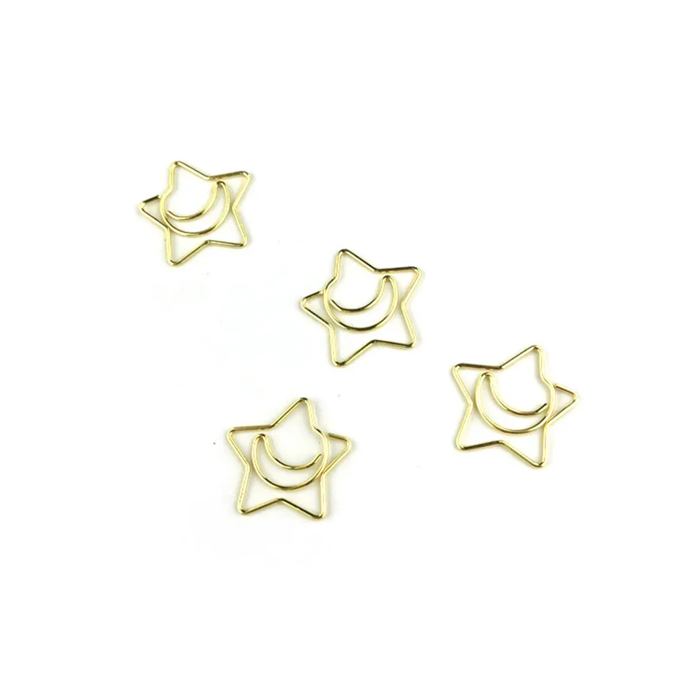 Paper Clips,Book Clips,Memo Holders 15pcs/box Gold Star Moon Metal Bookmark Paper Clips For Book Marker Binder Photo Memo Clip Stationery School Office Supplies